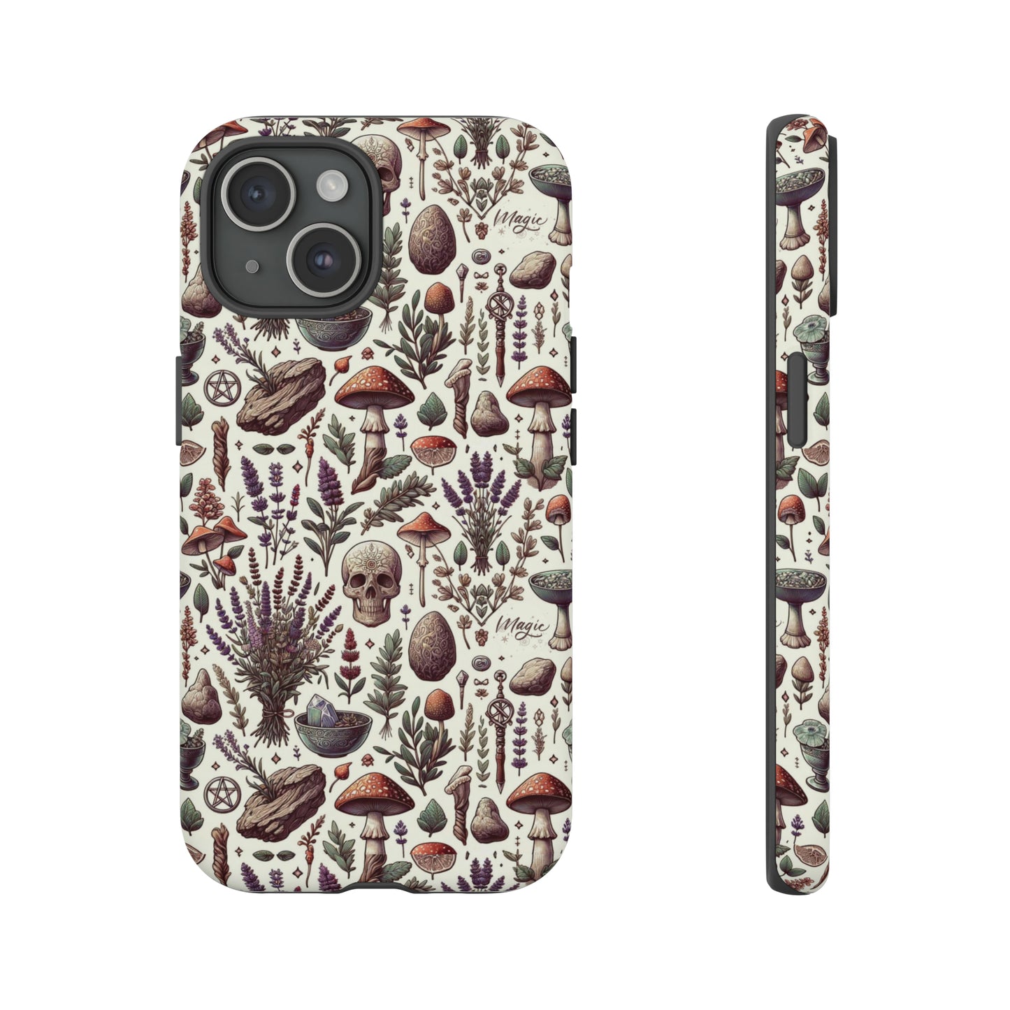 Witchcraft phone case Tough Cases iPhone 15, 14, 13, cell phone case custom phone case metaphysical herbs lavender wild mushrooms goblincore