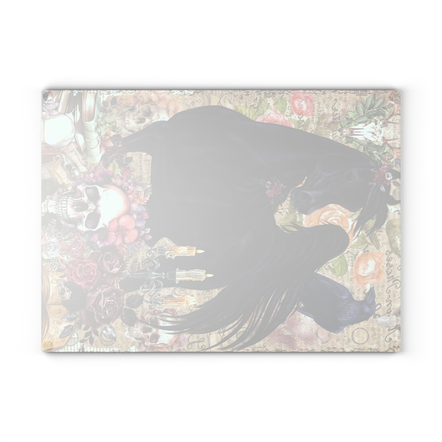 Black Arabian horse gothic witch vampire Victorian goth skull tattoo art Glass Cutting Board