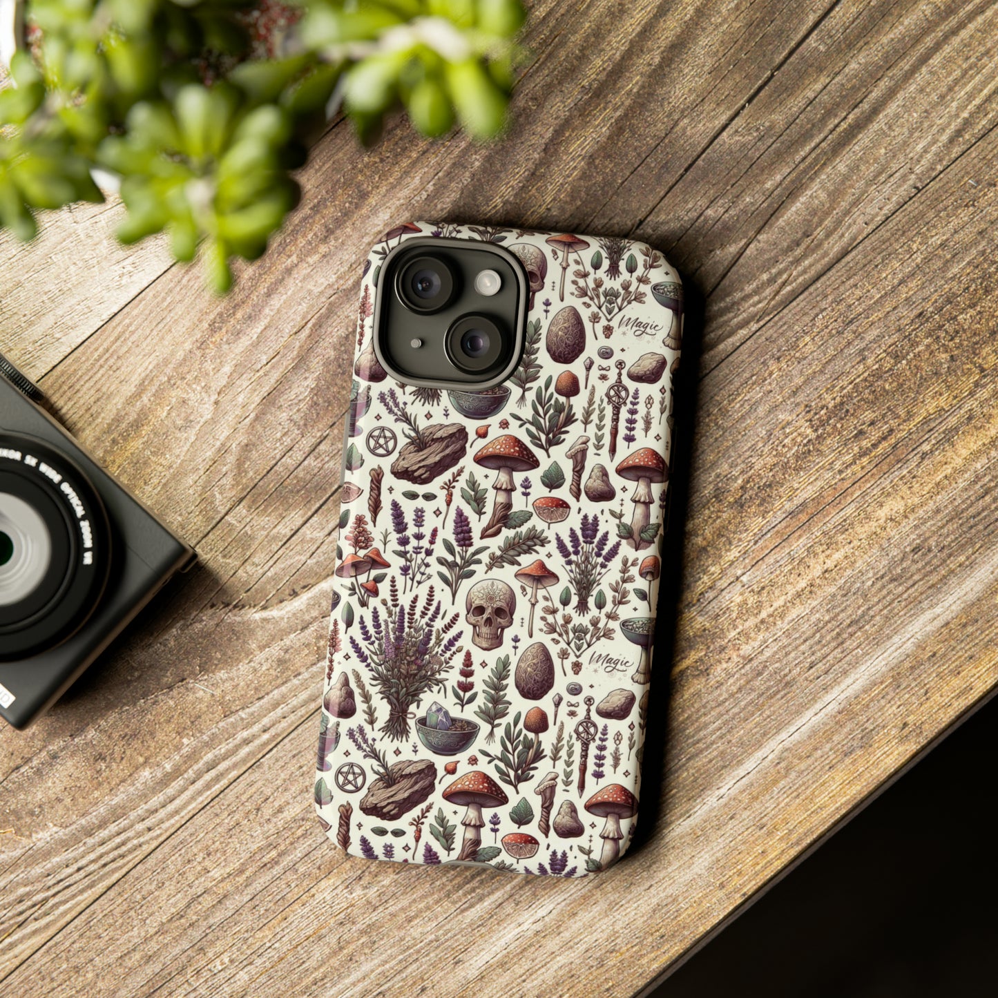 Witchcraft phone case Tough Cases iPhone 15, 14, 13, cell phone case custom phone case metaphysical herbs lavender wild mushrooms goblincore