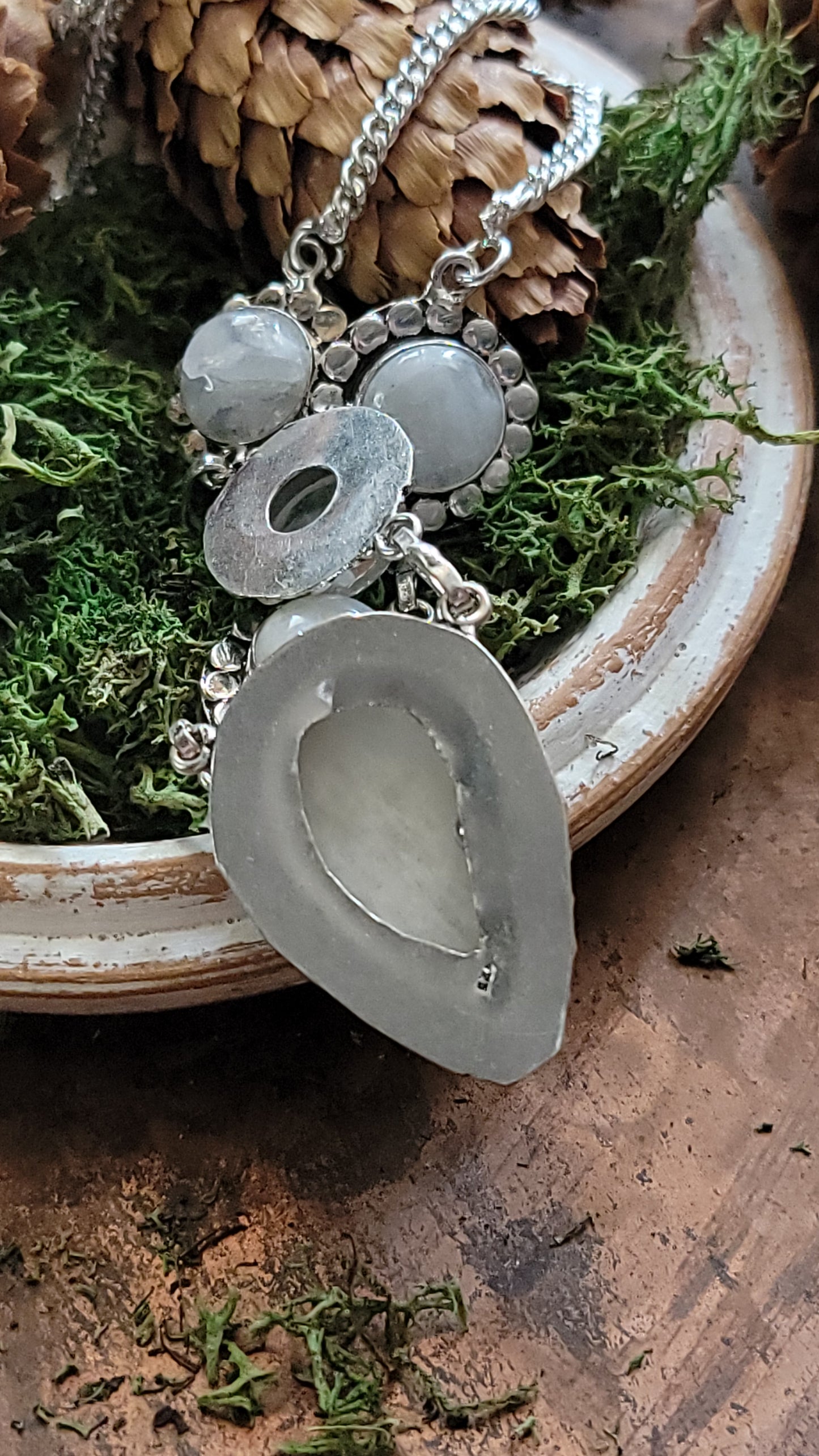 Moonstone grey cockatiel sterling silver necklace