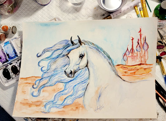 Arabian horse watercolor painting