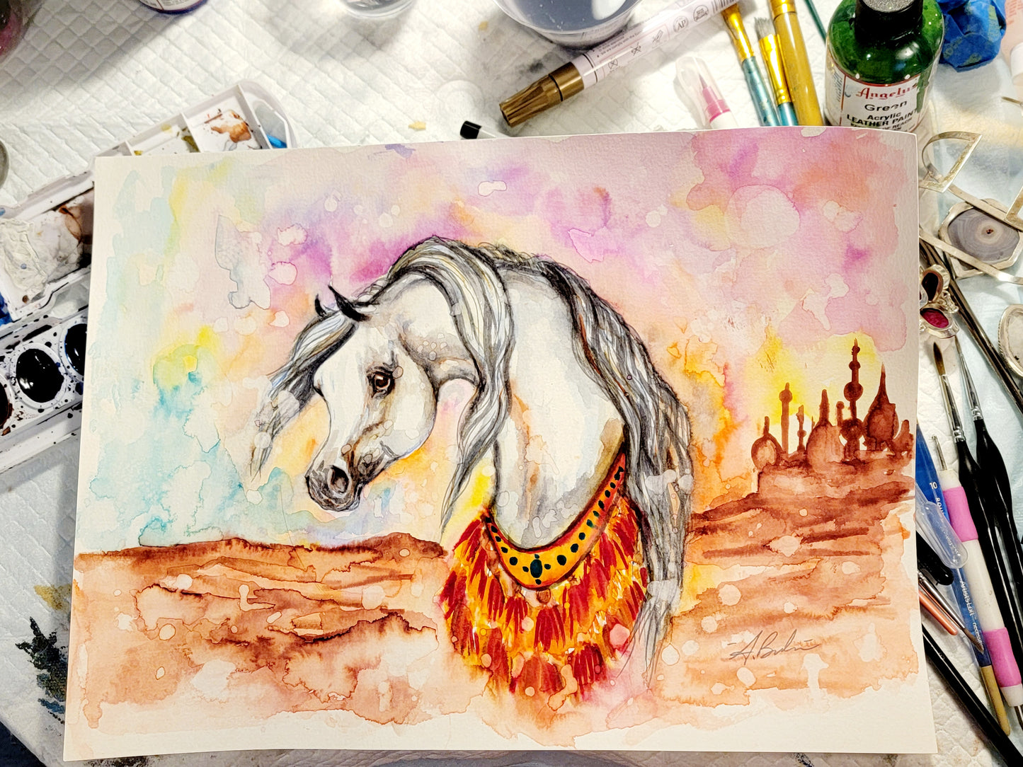 Original Arabian horse watercolor painting