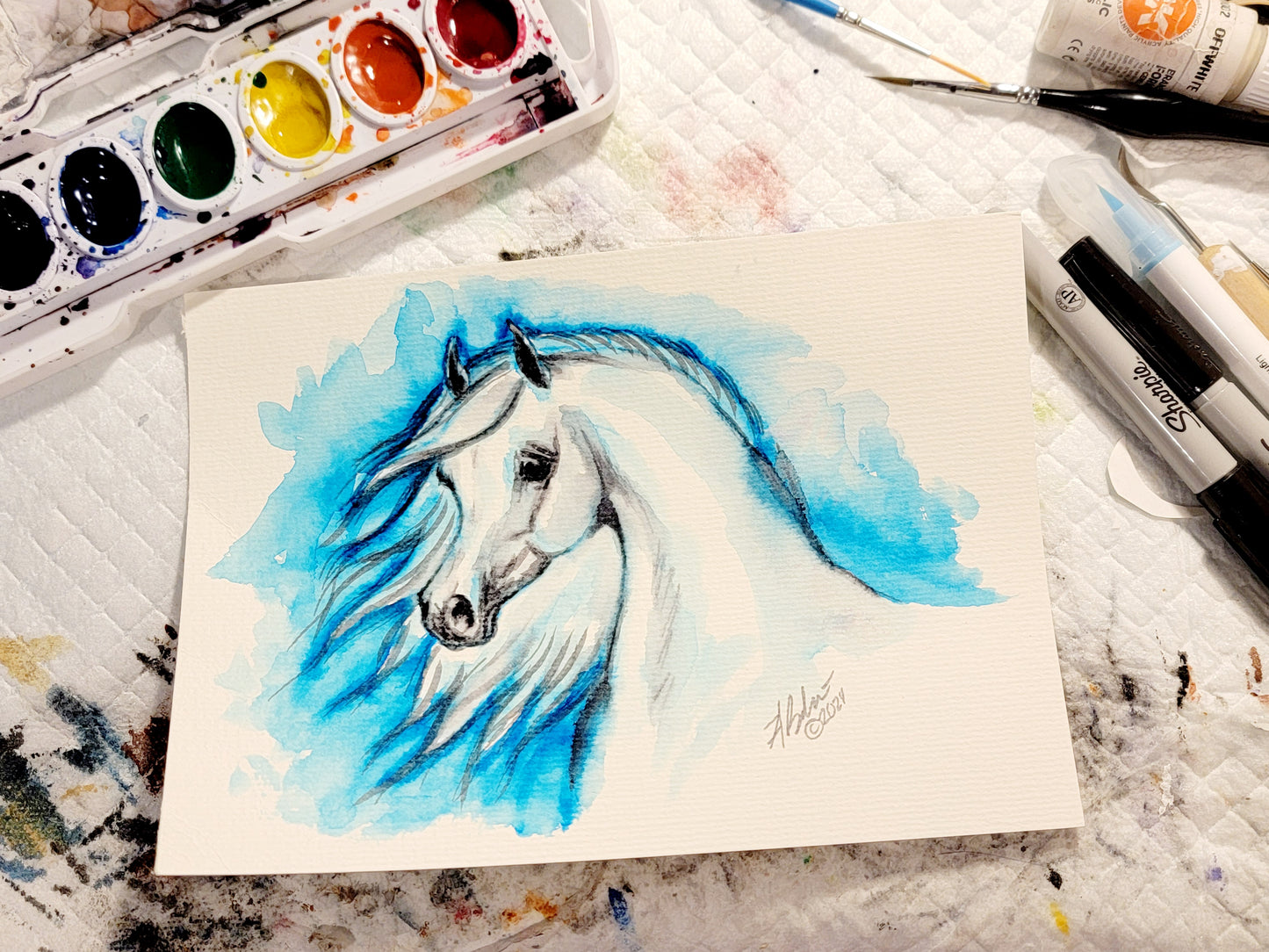 Original Arabian horse watercolor painting