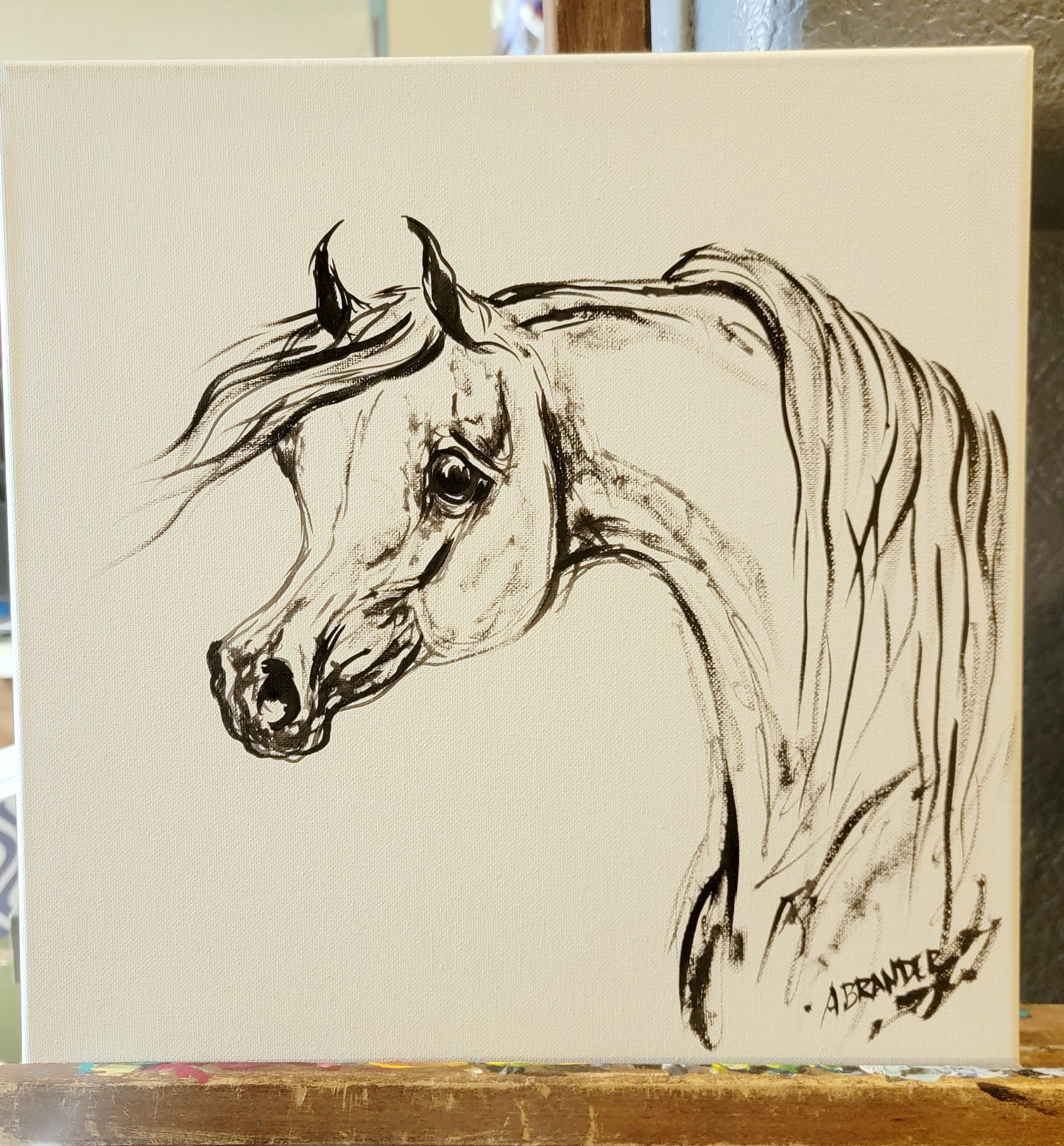 Arabian Horse Sketch Painting on Canvas