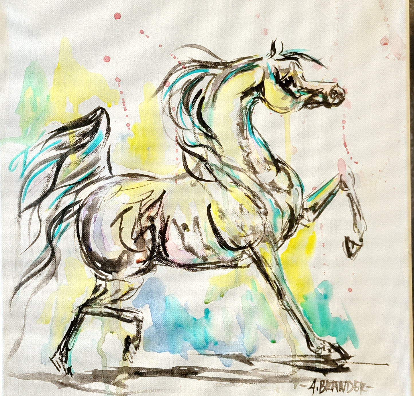 Trotting Arabian horse painting