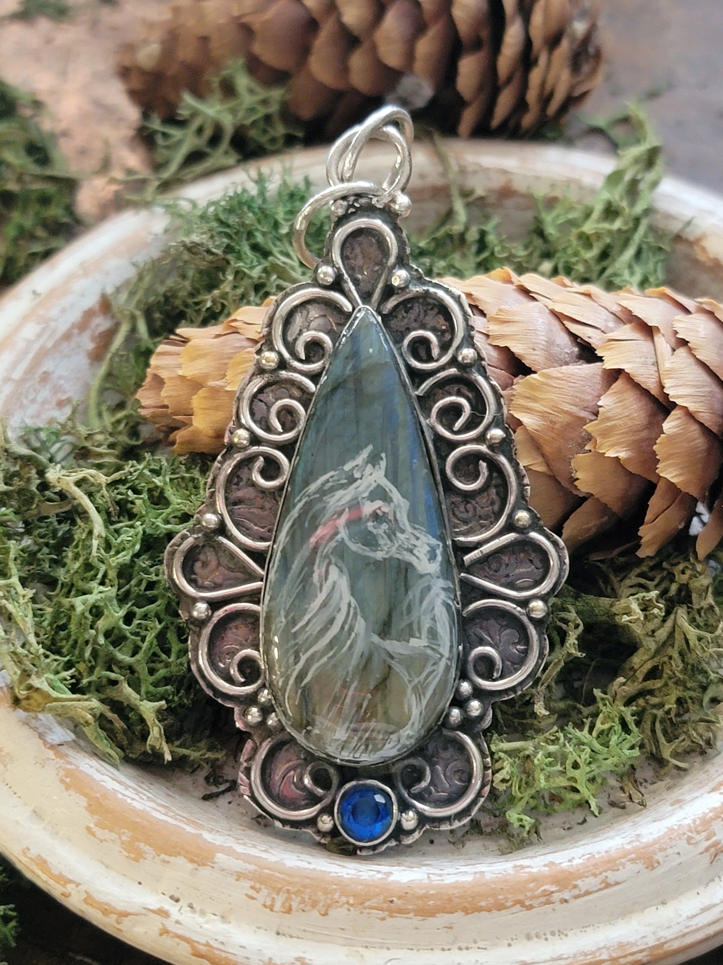 Labrodite pendant with an Arabian horse