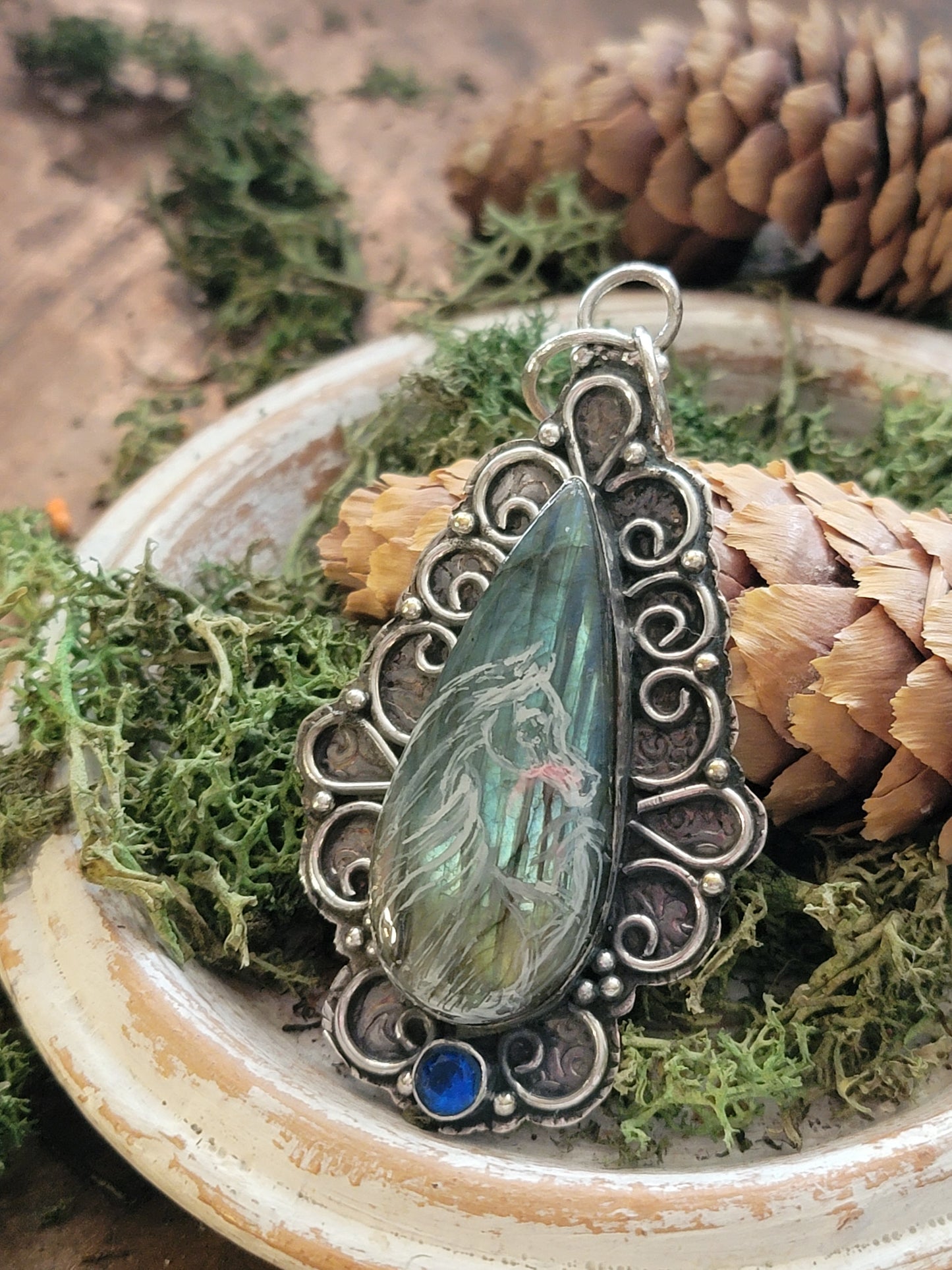 Labrodite pendant with an Arabian horse