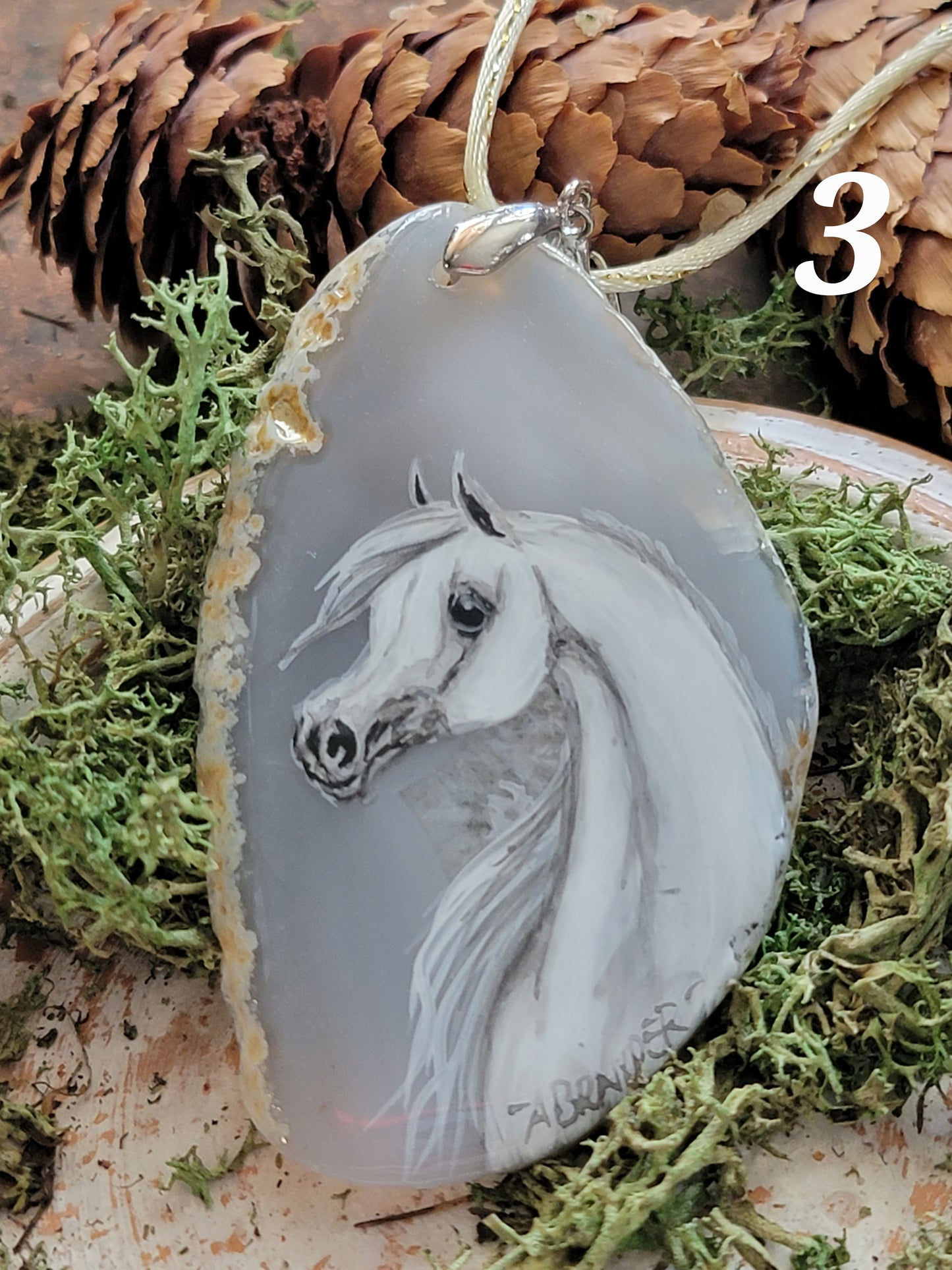 Grey Arabian Horse Agate pendant, sun catchers, keepsake