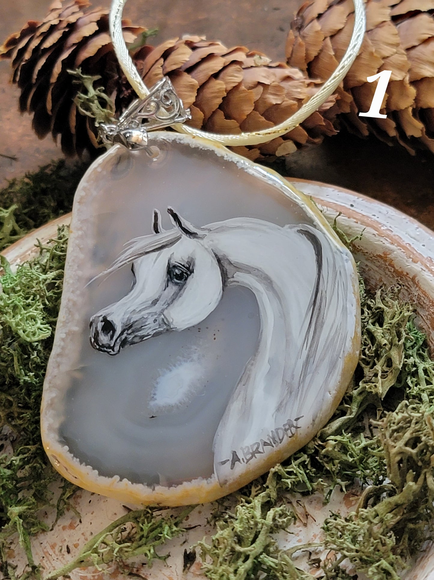 Grey Arabian Horse Agate pendant, sun catchers, keepsake
