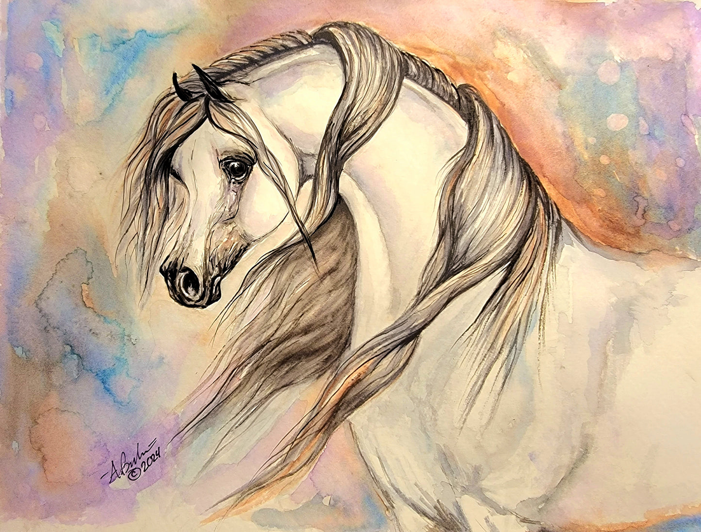 Arabian Horse Watercolor Painting Ethereal
