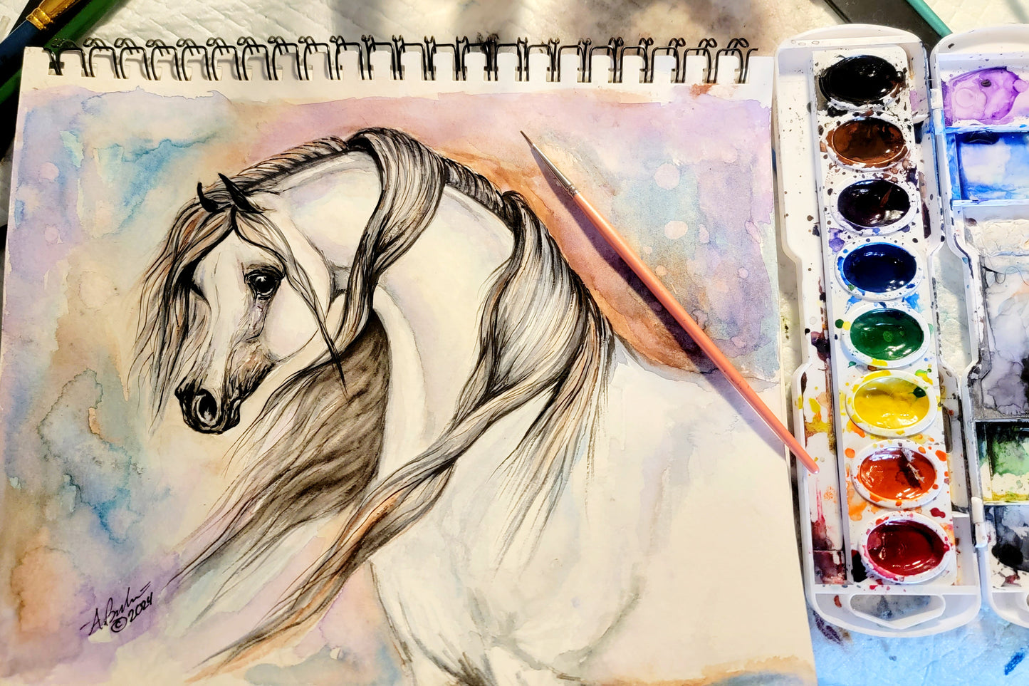 Arabian Horse Watercolor Painting Ethereal