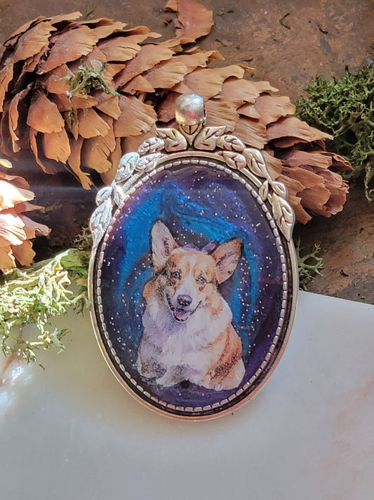 Corgi dog blue sparkle pendant