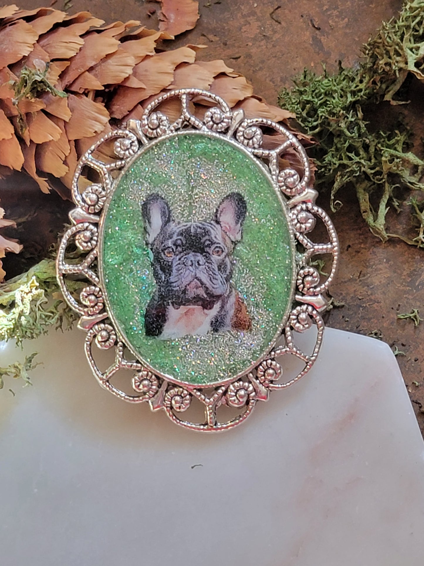 French bulldog green sparkle pendant