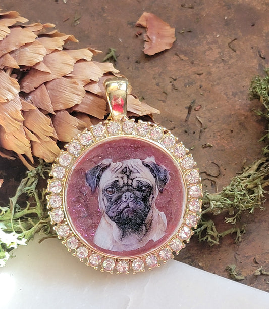 Pug dog sparkle Rhinestone pendant