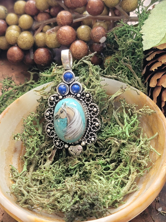 Palomino Arabian horse sterling silver turquoise petite pendant