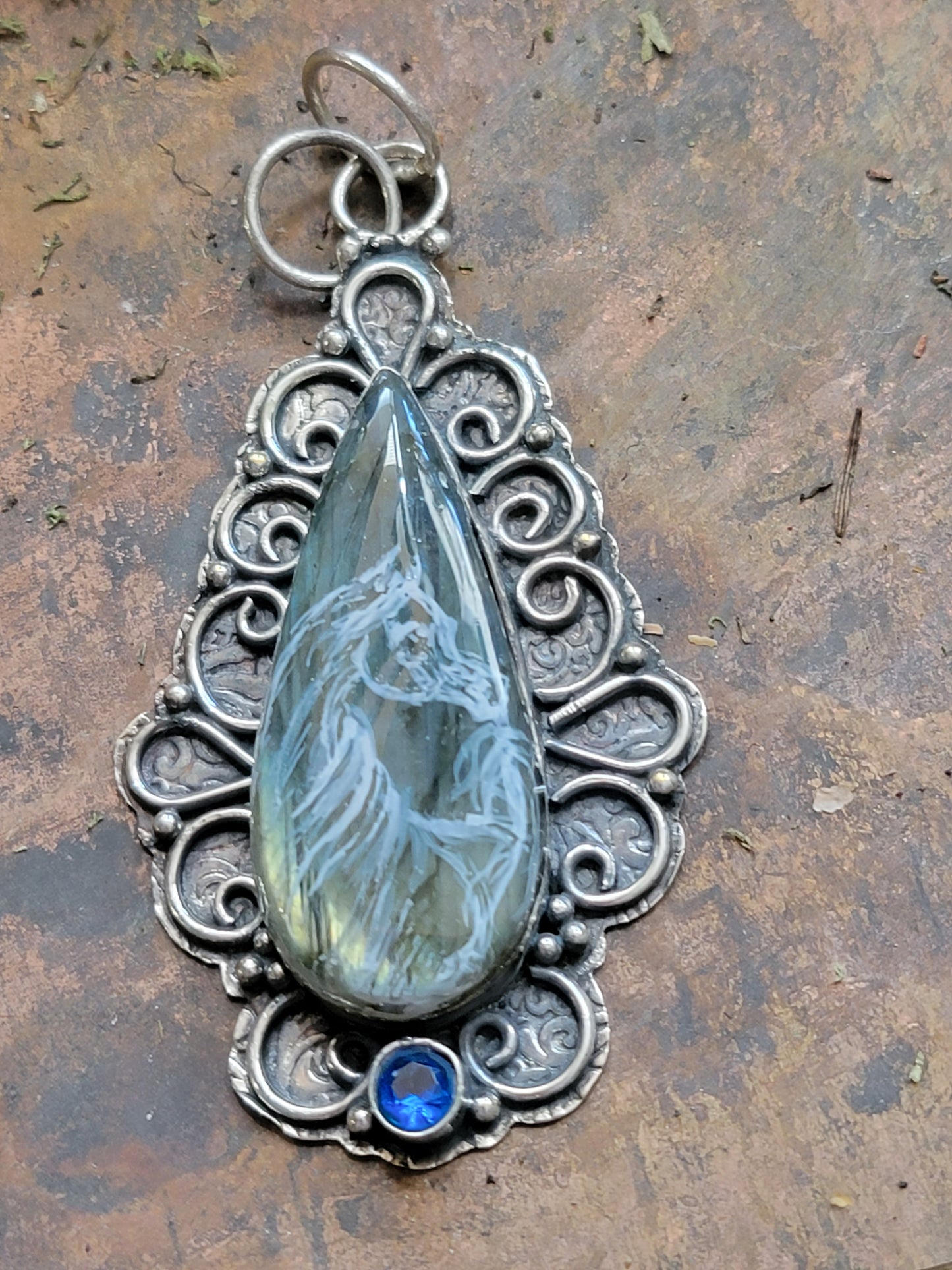 Labrodite pendant with an Arabian horse