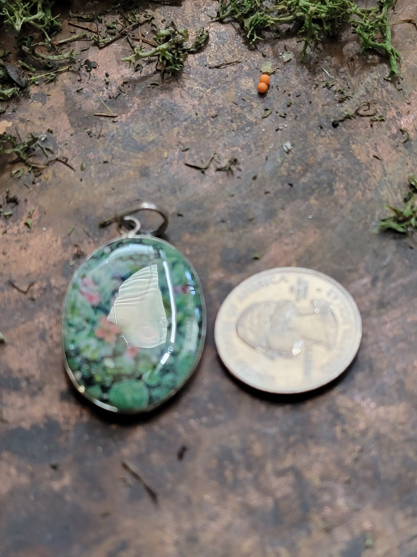 Green cheek conure jasper sterling silver pendant