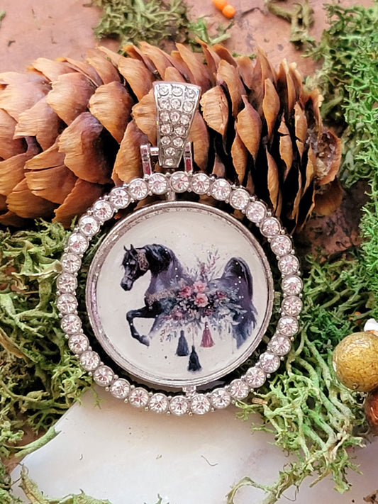 Spinning Rhinestone Arabian horse pendant