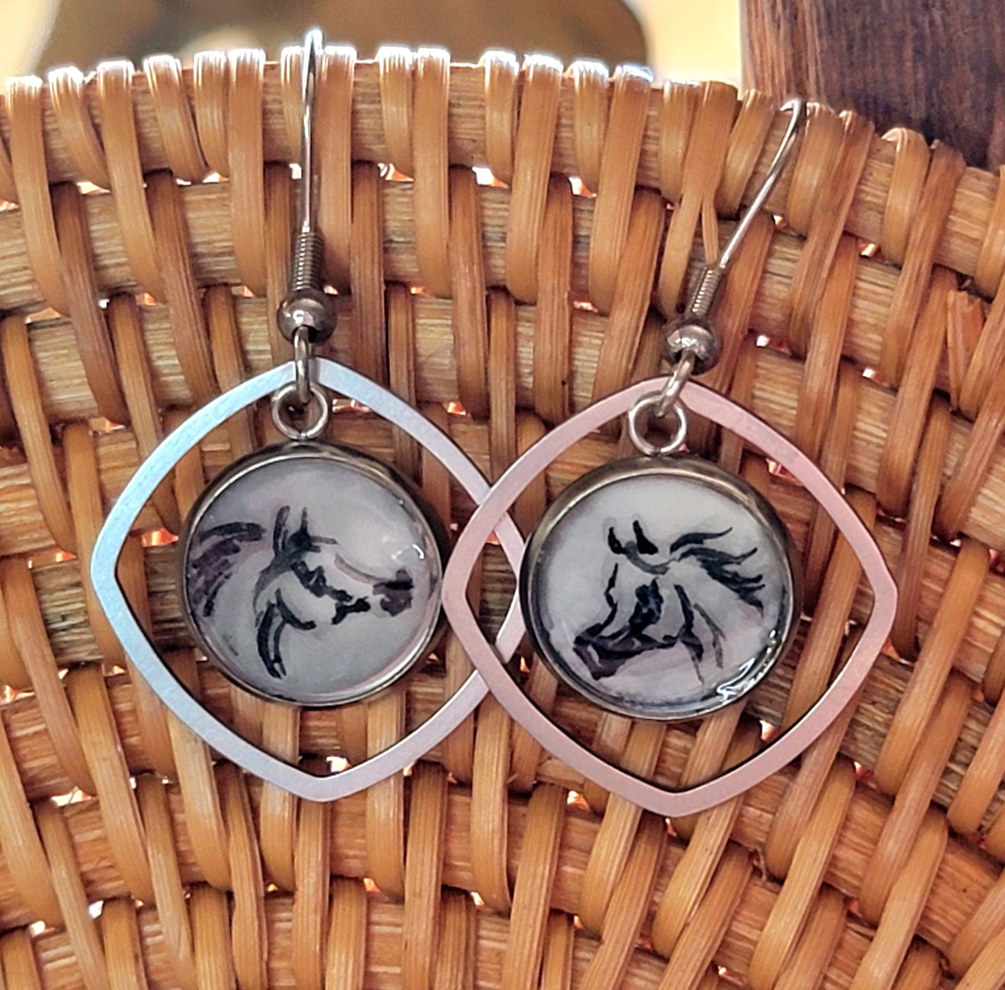 Hand painted Arabian horse stainless steel earrings