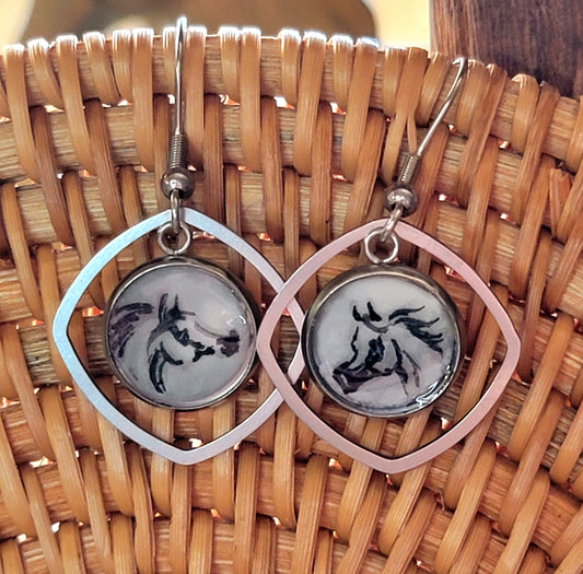 Hand painted Arabian horse stainless steel earrings