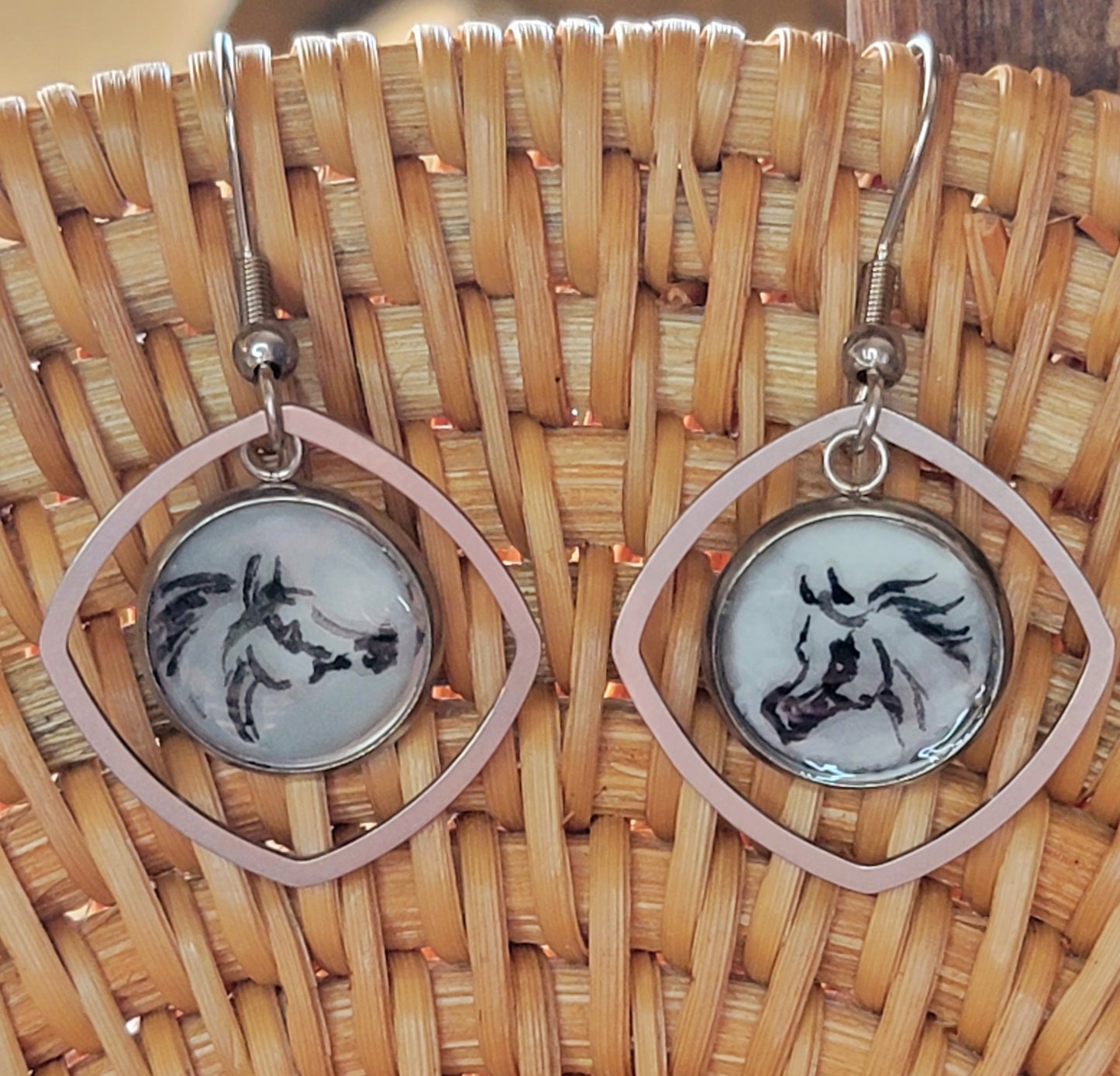 Hand painted Arabian horse stainless steel earrings