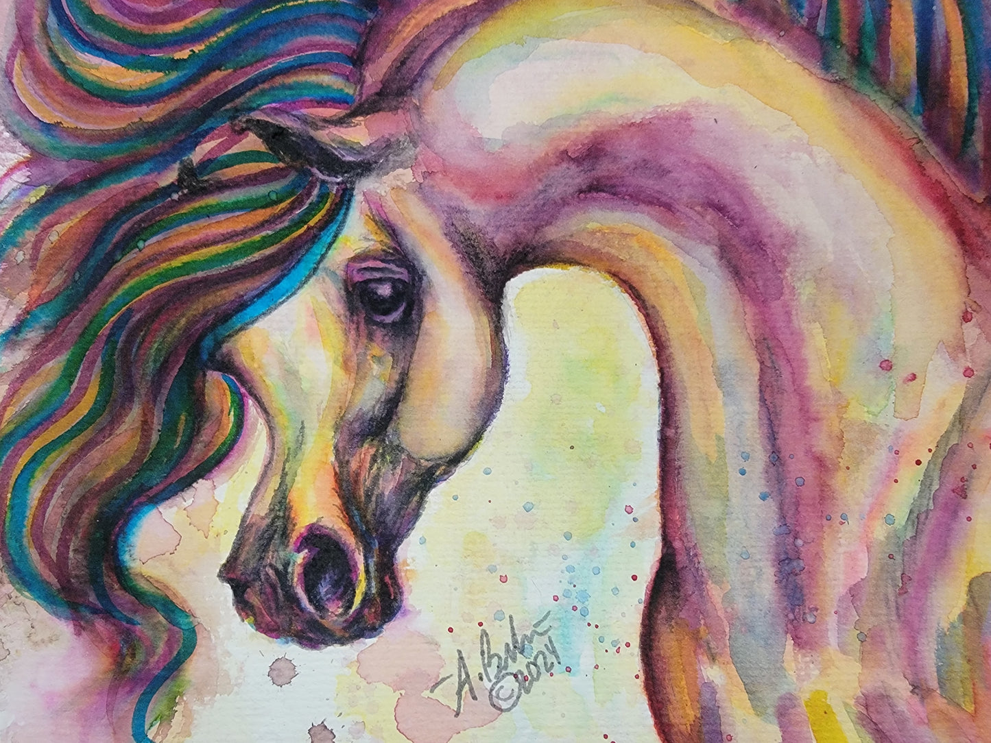 Hand Painted original Fantasy Arabian horse watercolor painting