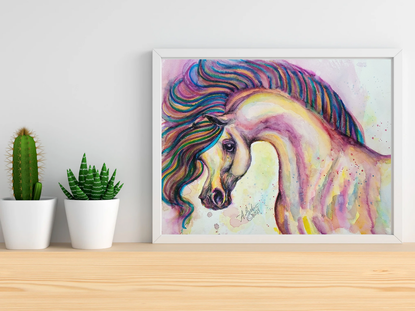 Hand Painted original Fantasy Arabian horse watercolor painting