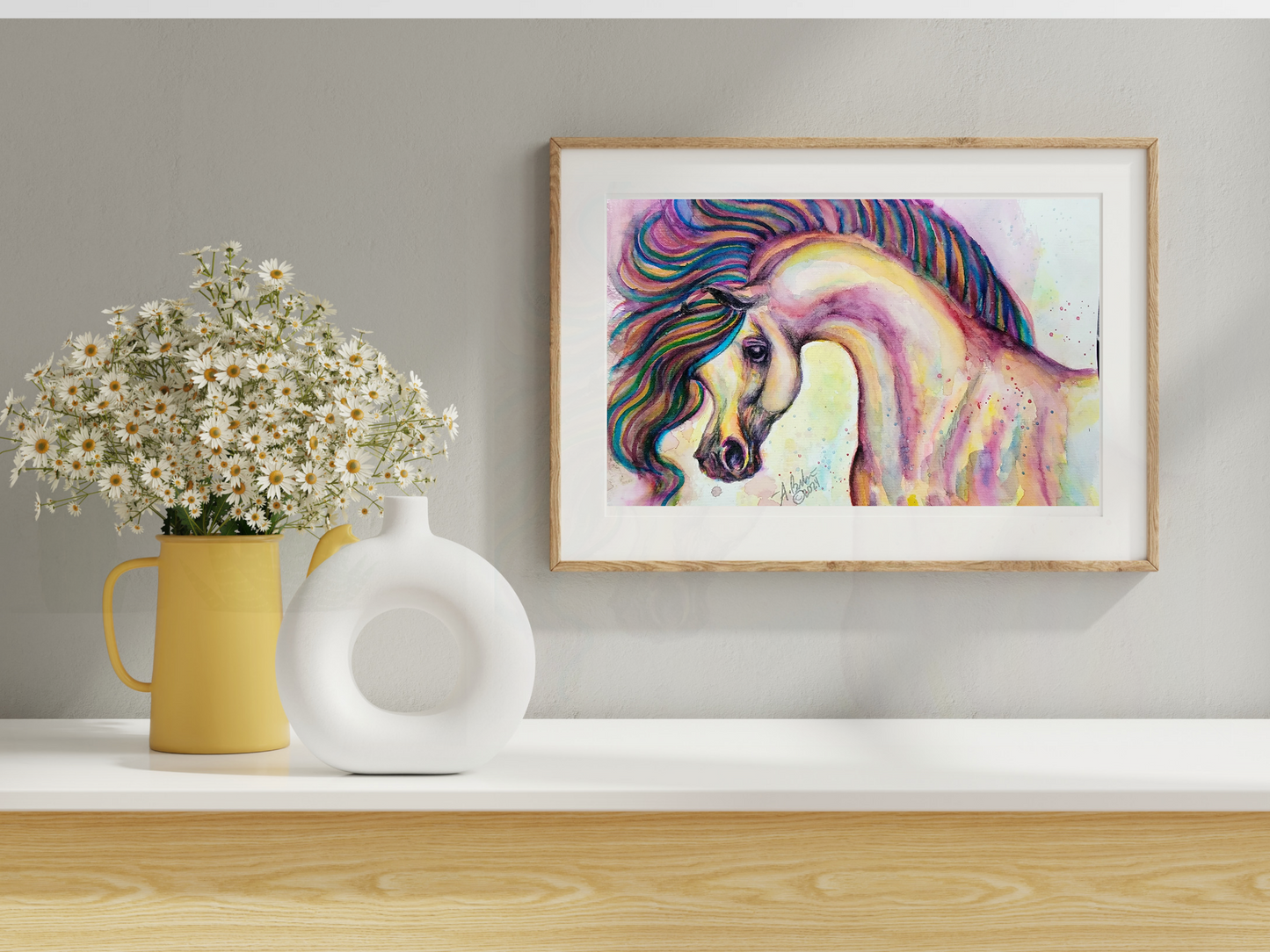 Hand Painted original Fantasy Arabian horse watercolor painting