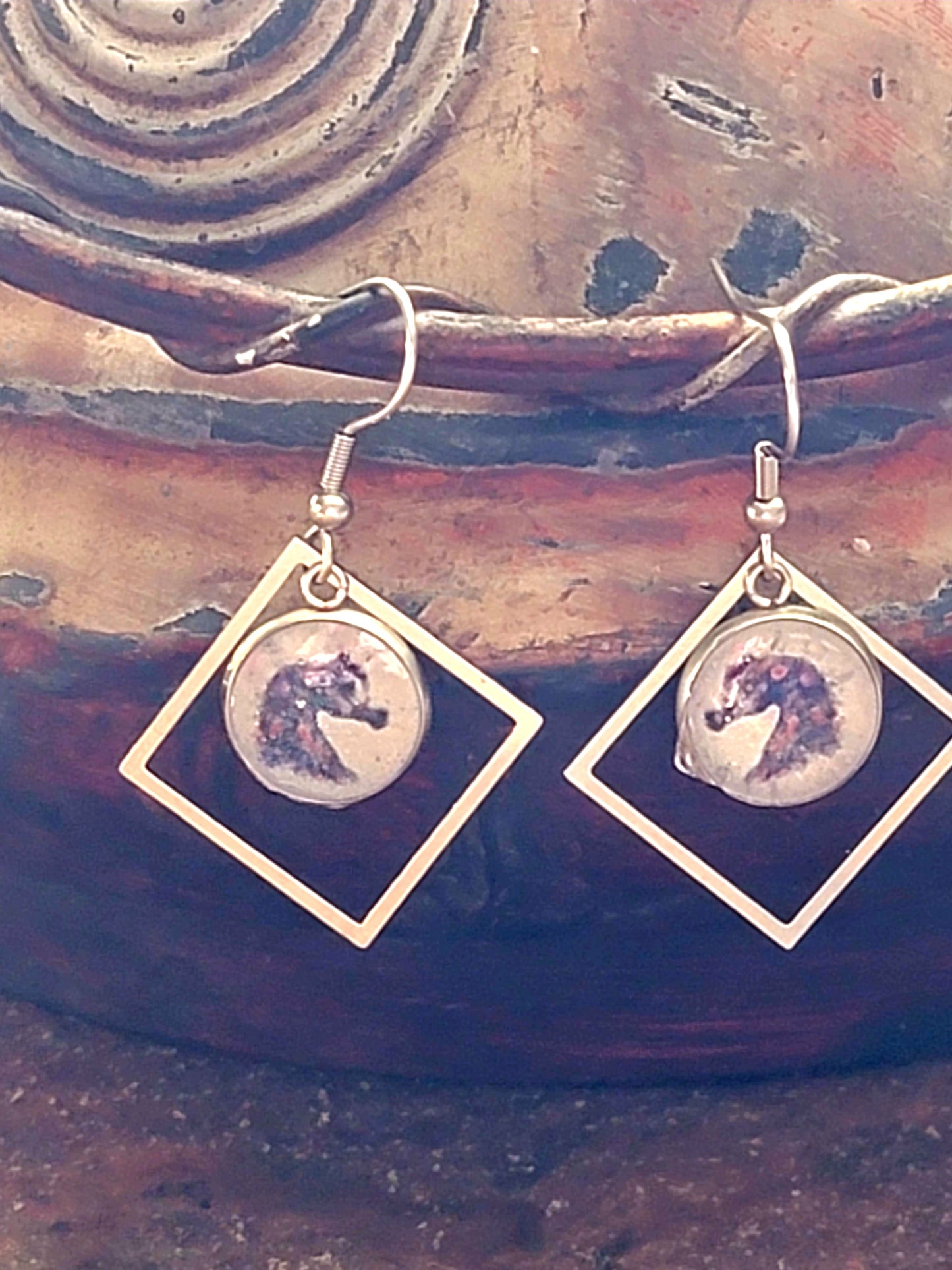 Horse earrings Grey Arabian Horse Stainless Steel Hoops