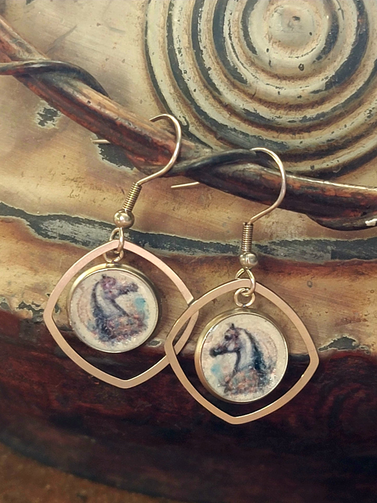 Horse earrings Grey Arabian Horse Stainless Steel Hoops