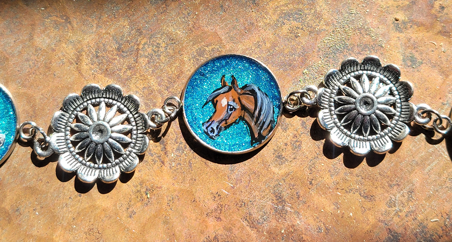 YOUR HORSES Hand painted  Horse western Style adjustable bracelet stainless steel