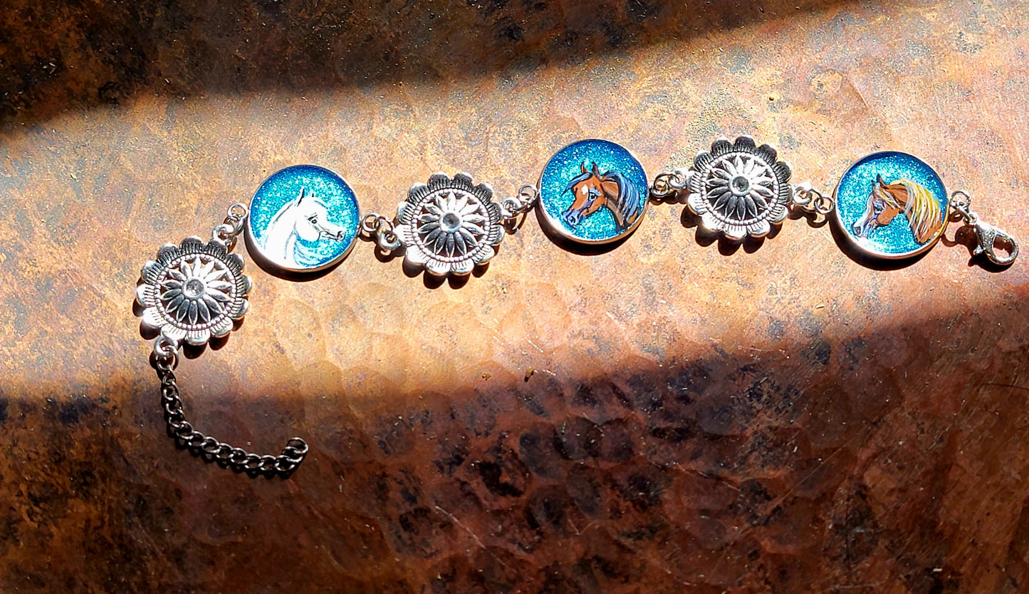 YOUR HORSES Hand painted  Horse western Style adjustable bracelet stainless steel