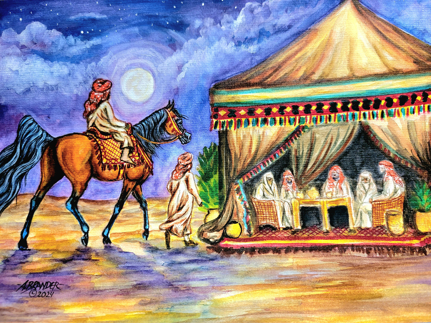 "Midnight Ride" Original watercolor painting Arabian Horse