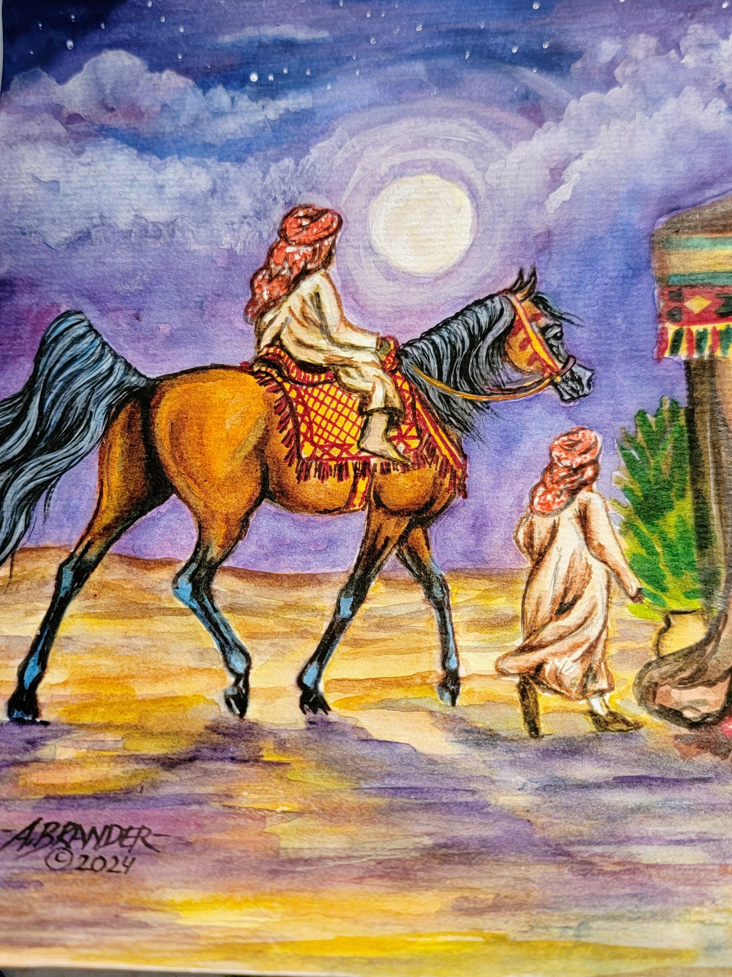 "Midnight Ride" Original watercolor painting Arabian Horse