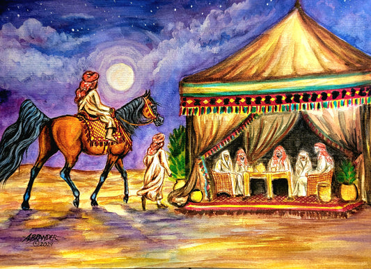 "Midnight Ride" Original watercolor painting Arabian Horse