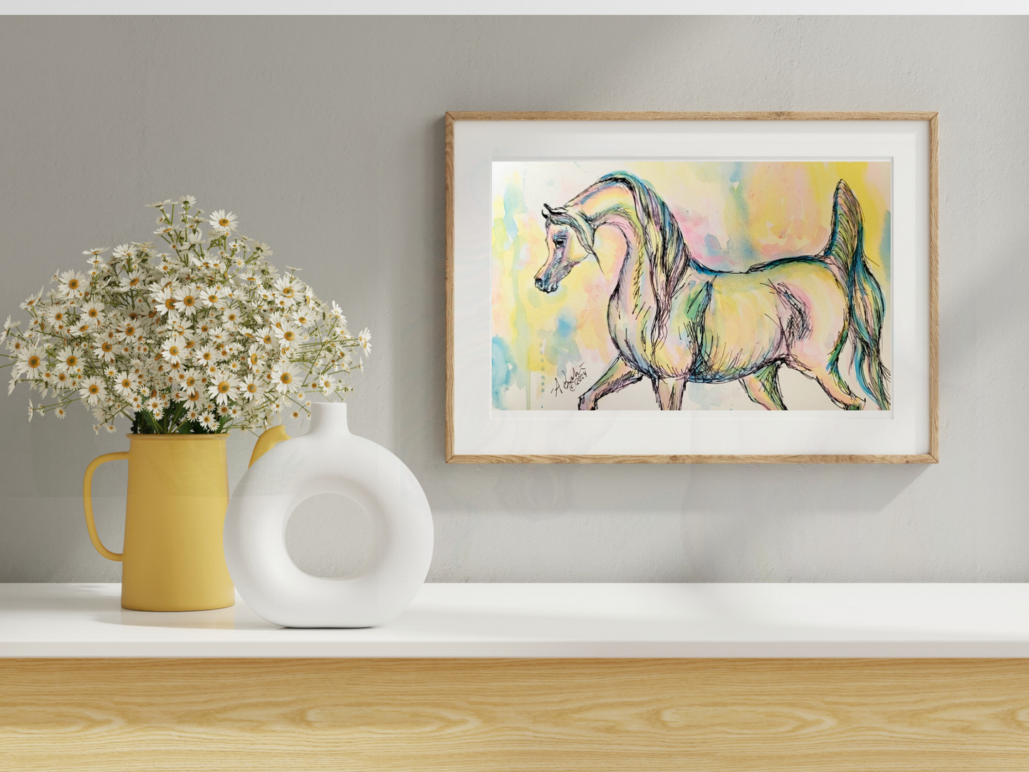 Arabian Horse Watercolor painting with ink