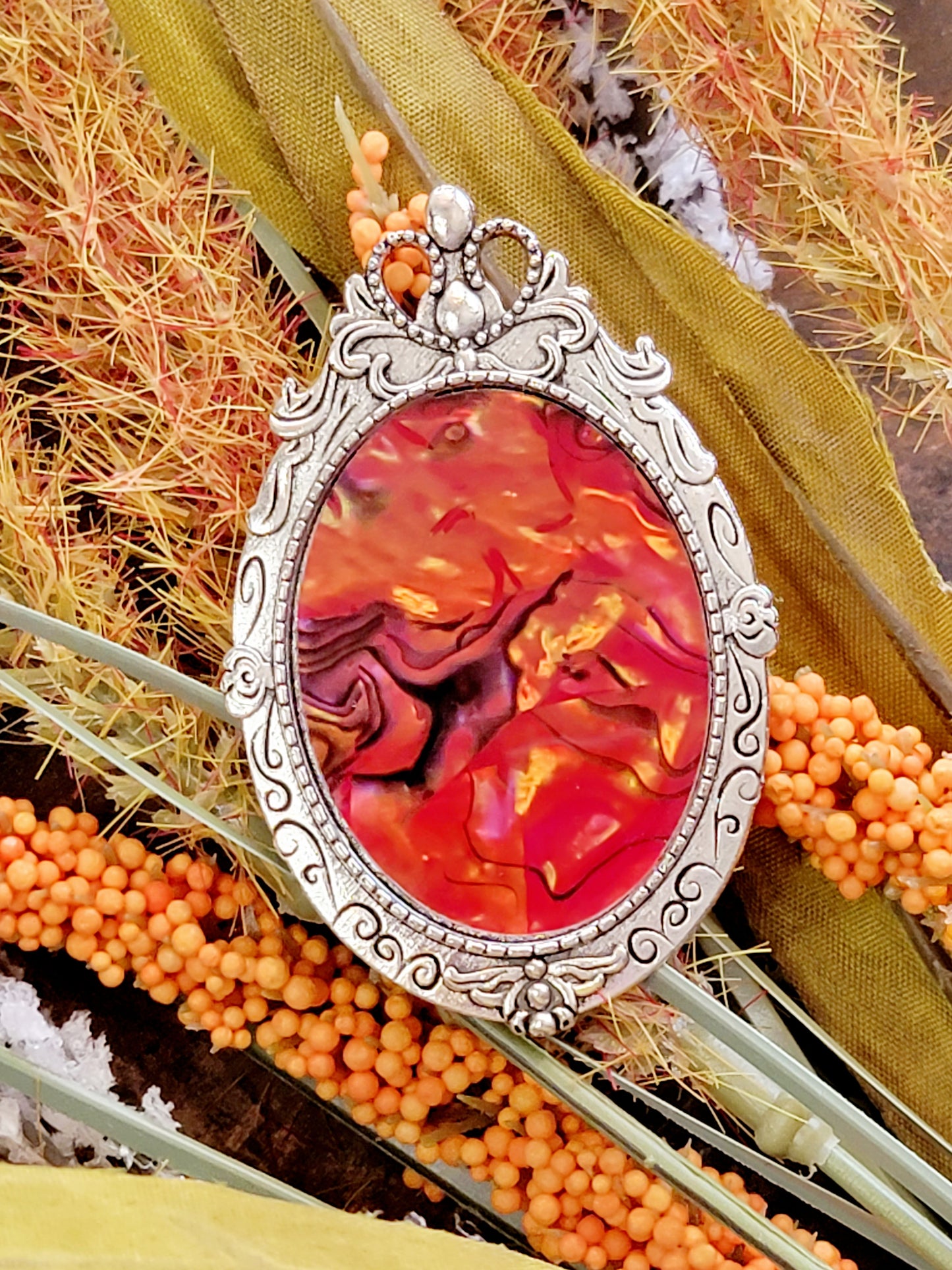 Red Abalone Pin Brooch Custom painting Available