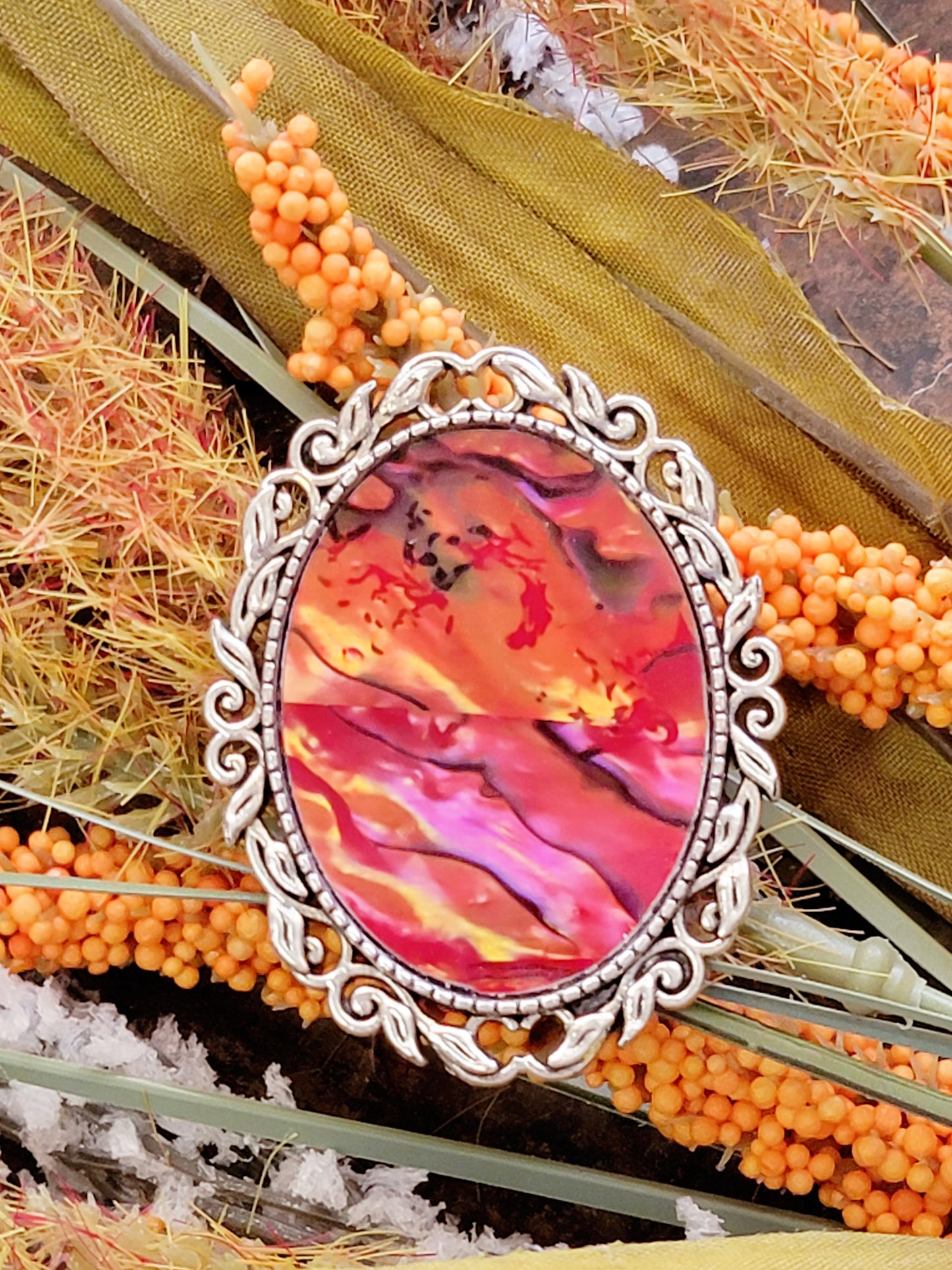 Red Abalone Pin Brooch Custom painting Available