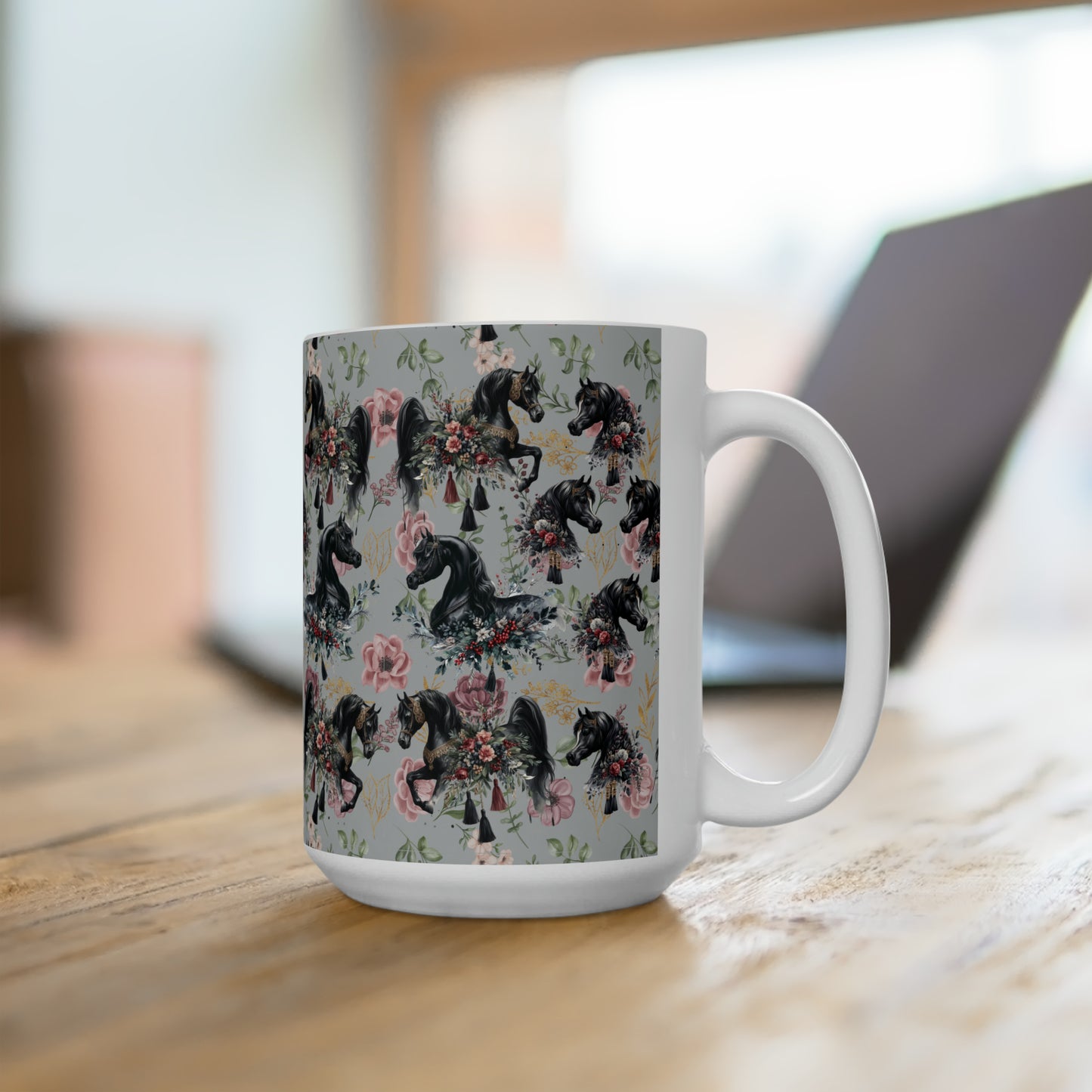 Black Horse Mug 15oz Coffee cup Tea Cup Hot beverage Arabian Horse Gift for Horse lover Horse Art Kitchen Coffee Lover Horse owner cafe