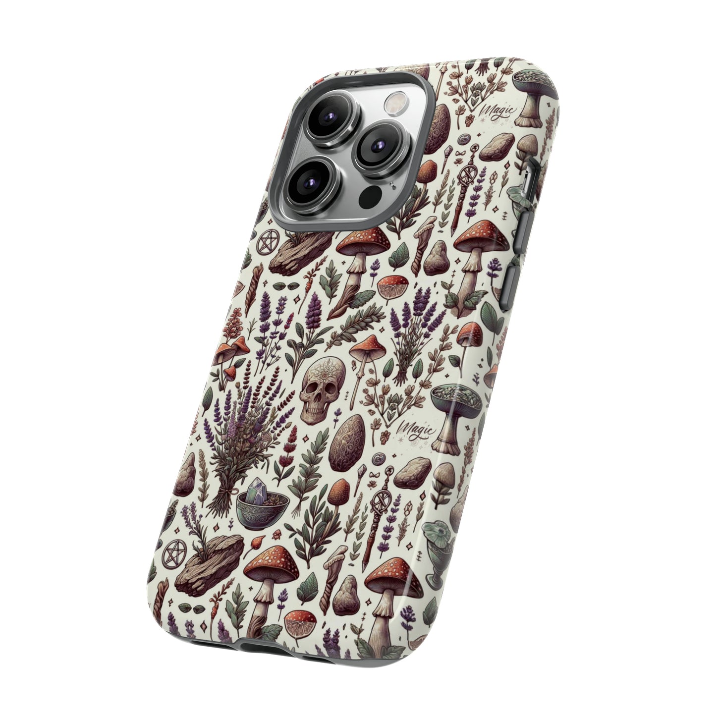 Witchcraft phone case Tough Cases iPhone 15, 14, 13, cell phone case custom phone case metaphysical herbs lavender wild mushrooms goblincore