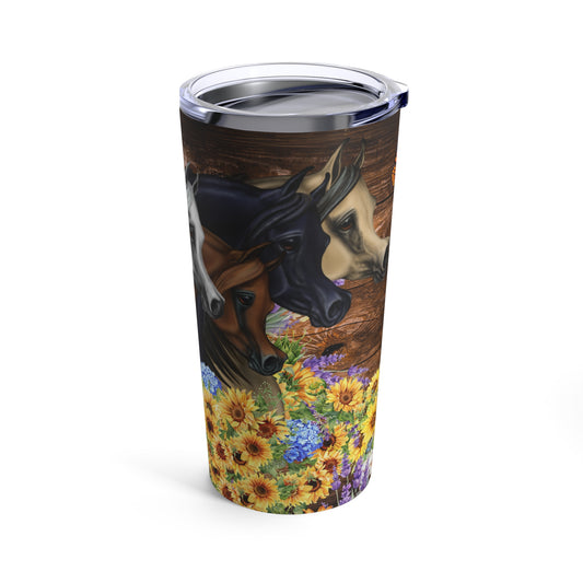 Arabian Horse herd Drink Tumbler 20oz Sunflowers Beautiful Horses Gift for horse rider girl equestrian trainer veterinarian vet tech student