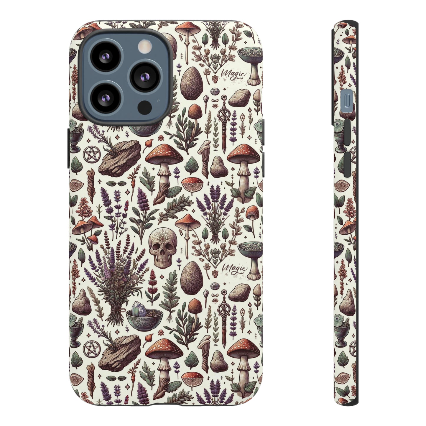 Witchcraft phone case Tough Cases iPhone 15, 14, 13, cell phone case custom phone case metaphysical herbs lavender wild mushrooms goblincore