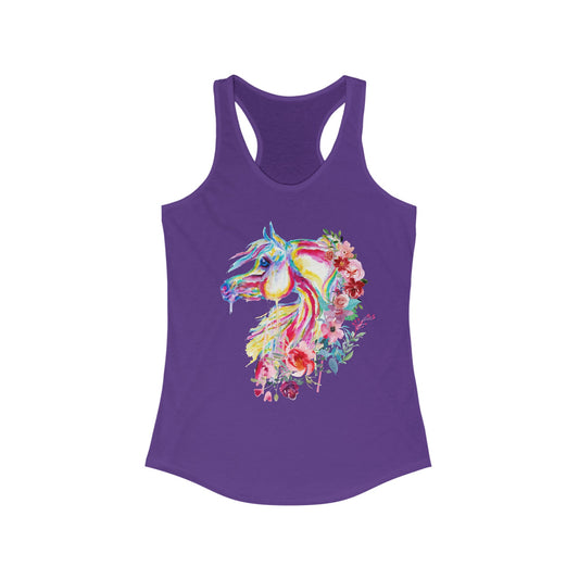 Arabian Horse Watercolor Flowers Art Women's Racerback Tank Horse Shirt Gift for Horse Lover Horse Riding