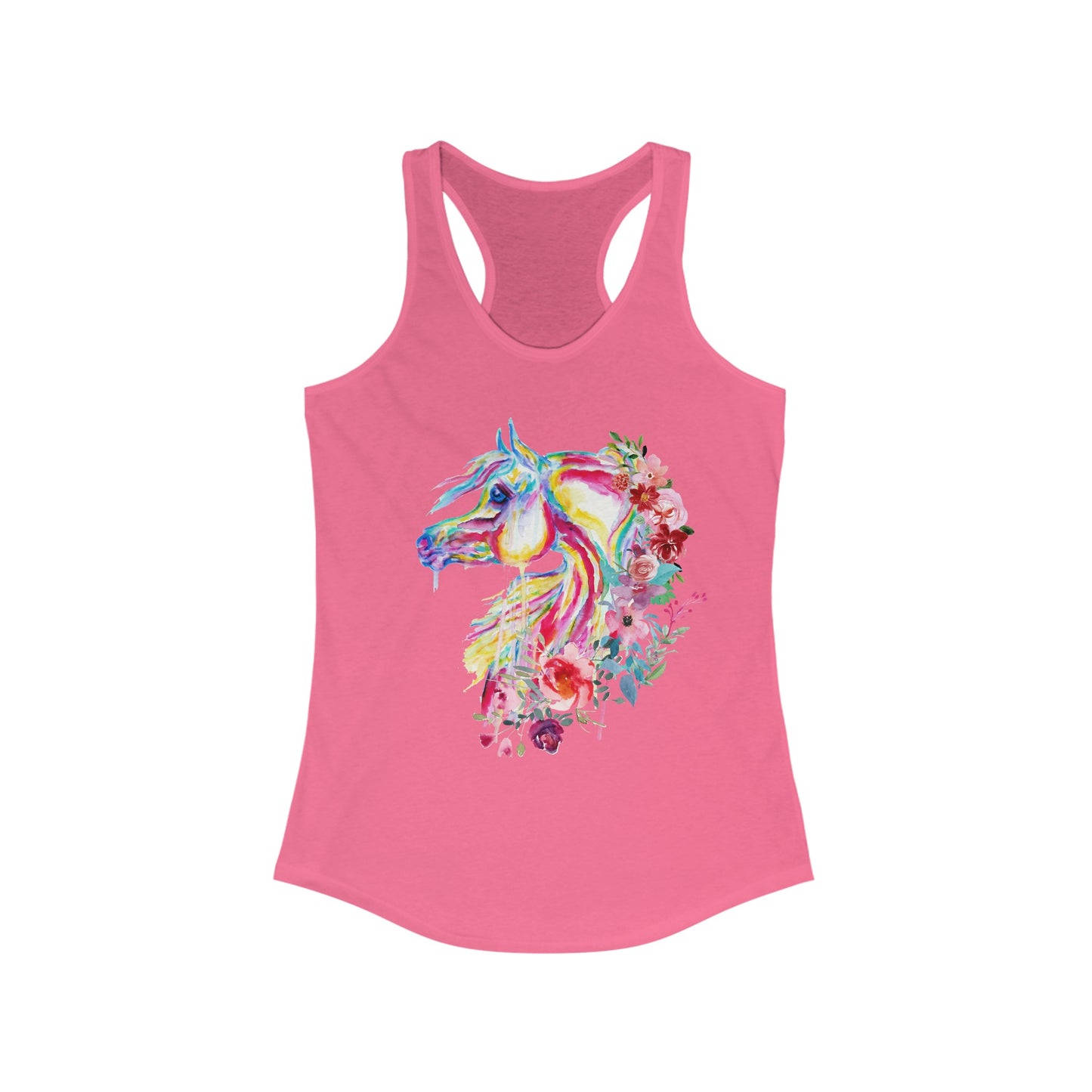 Arabian Horse Watercolor Flowers Art Women's Racerback Tank Horse Shirt Gift for Horse Lover Horse Riding