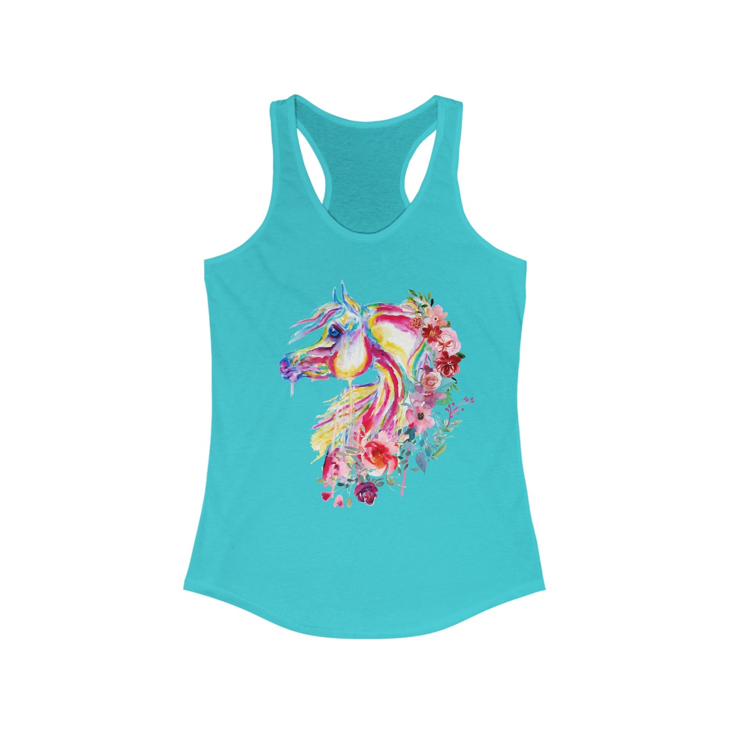 Arabian Horse Watercolor Flowers Art Women's Racerback Tank Horse Shirt Gift for Horse Lover Horse Riding