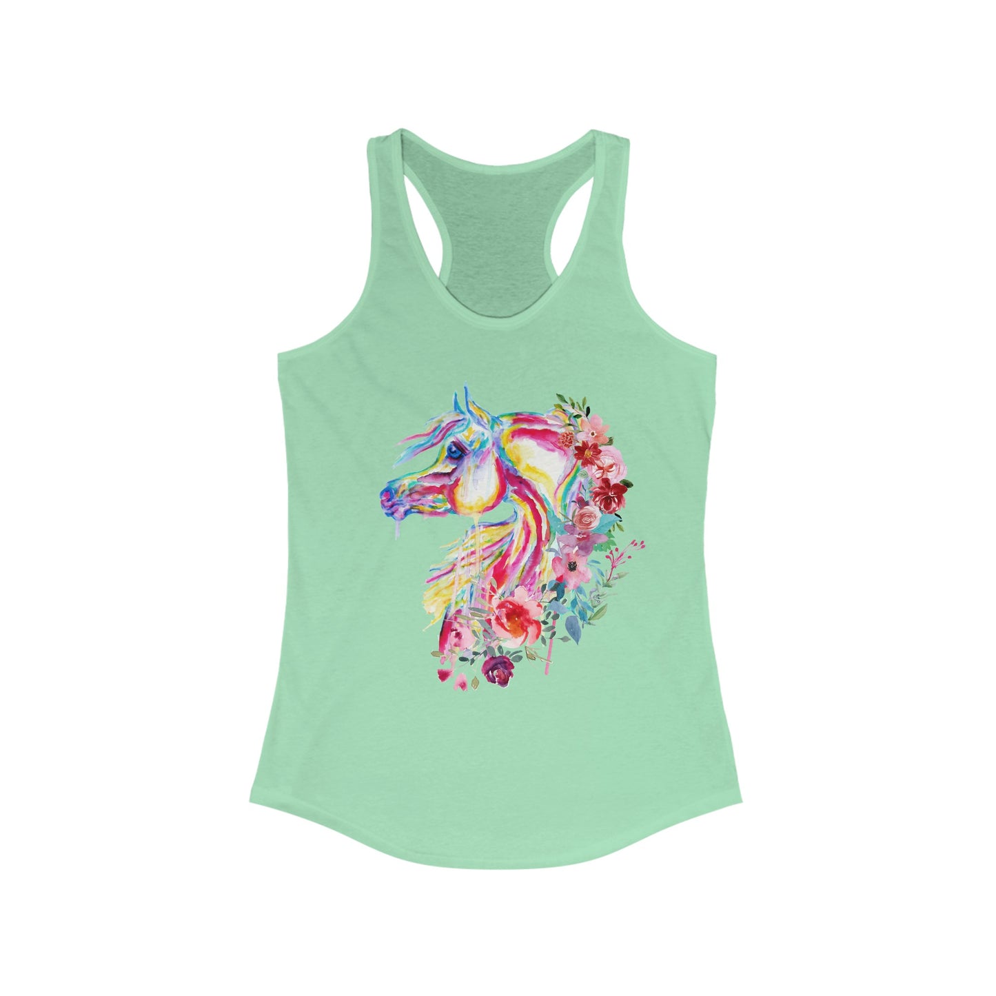 Arabian Horse Watercolor Flowers Art Women's Racerback Tank Horse Shirt Gift for Horse Lover Horse Riding