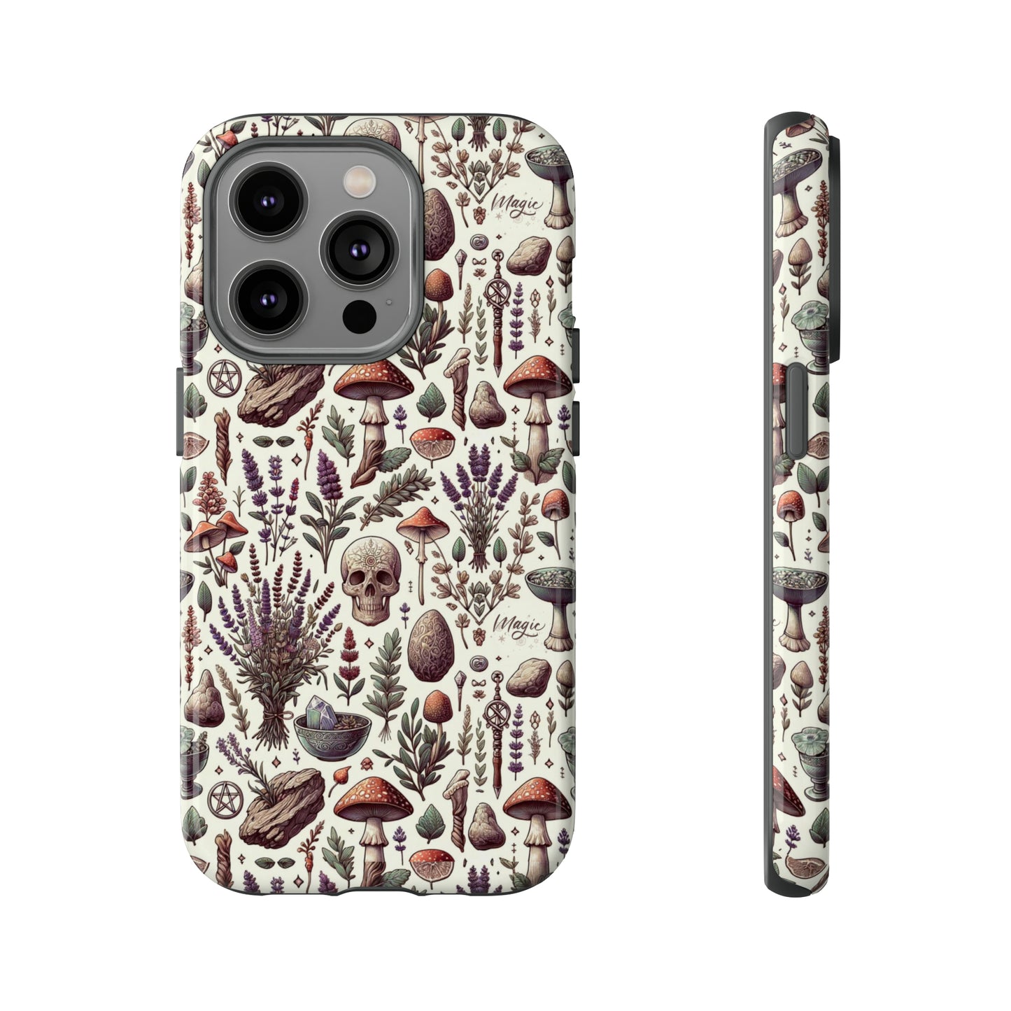 Witchcraft phone case Tough Cases iPhone 15, 14, 13, cell phone case custom phone case metaphysical herbs lavender wild mushrooms goblincore