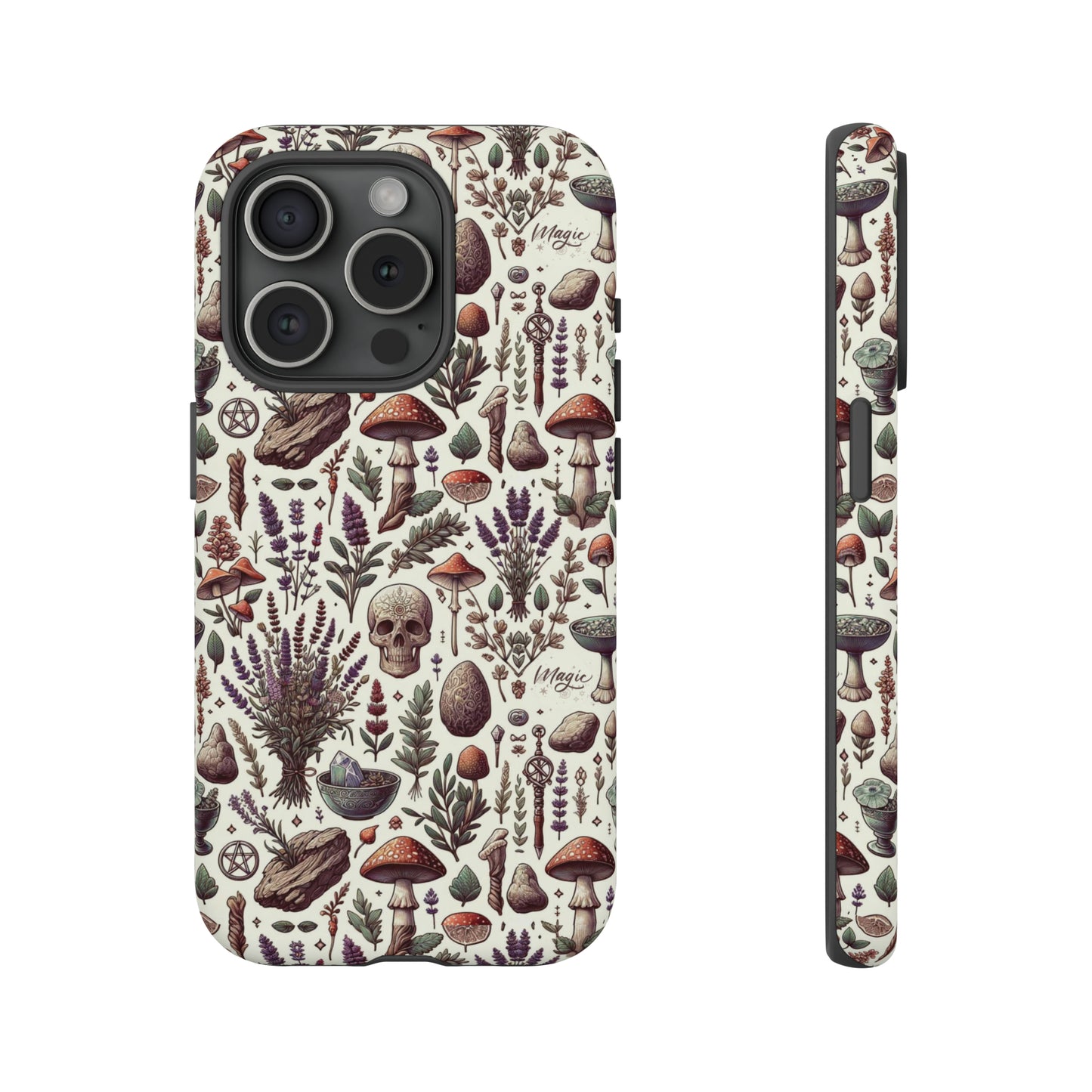 Witchcraft phone case Tough Cases iPhone 15, 14, 13, cell phone case custom phone case metaphysical herbs lavender wild mushrooms goblincore