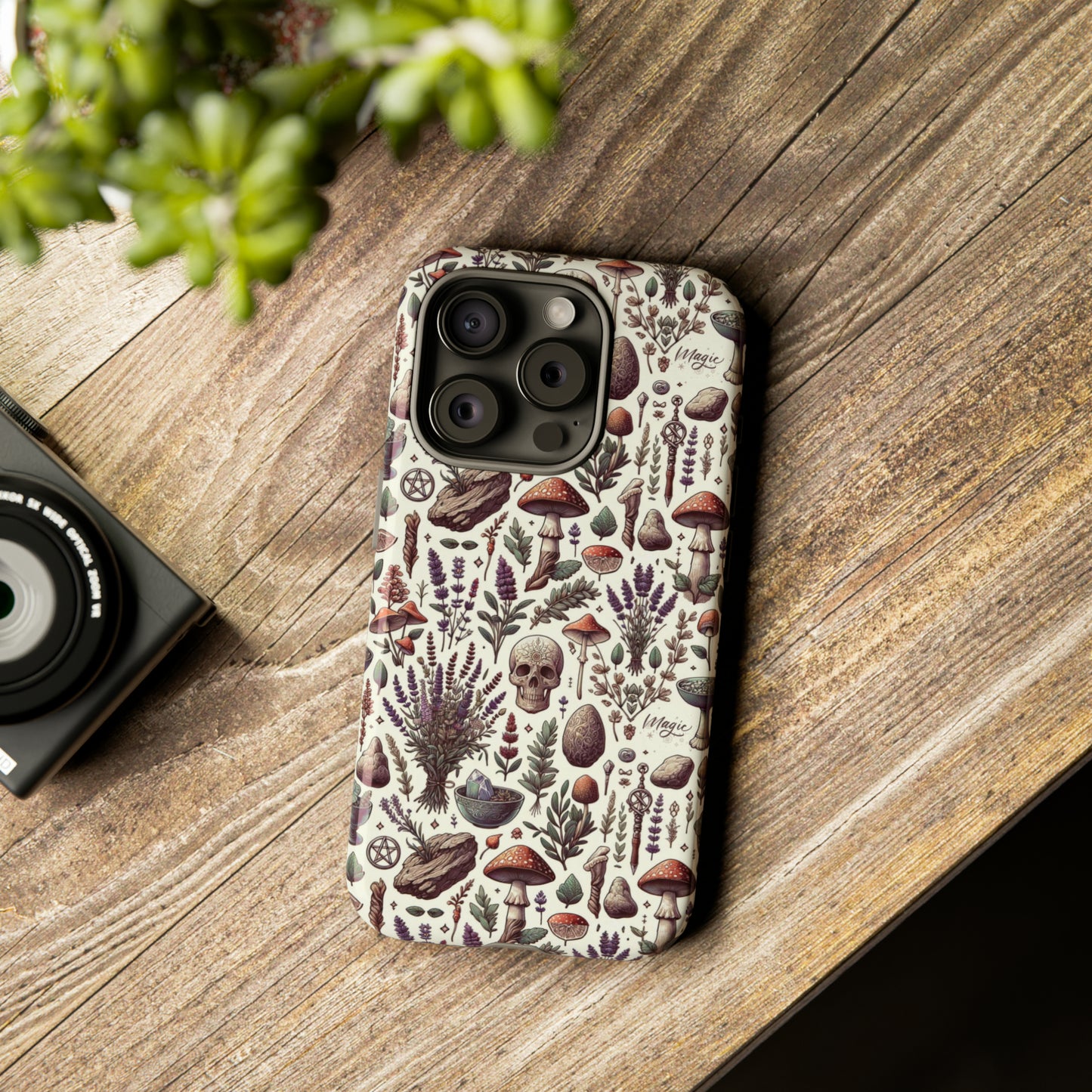 Witchcraft phone case Tough Cases iPhone 15, 14, 13, cell phone case custom phone case metaphysical herbs lavender wild mushrooms goblincore