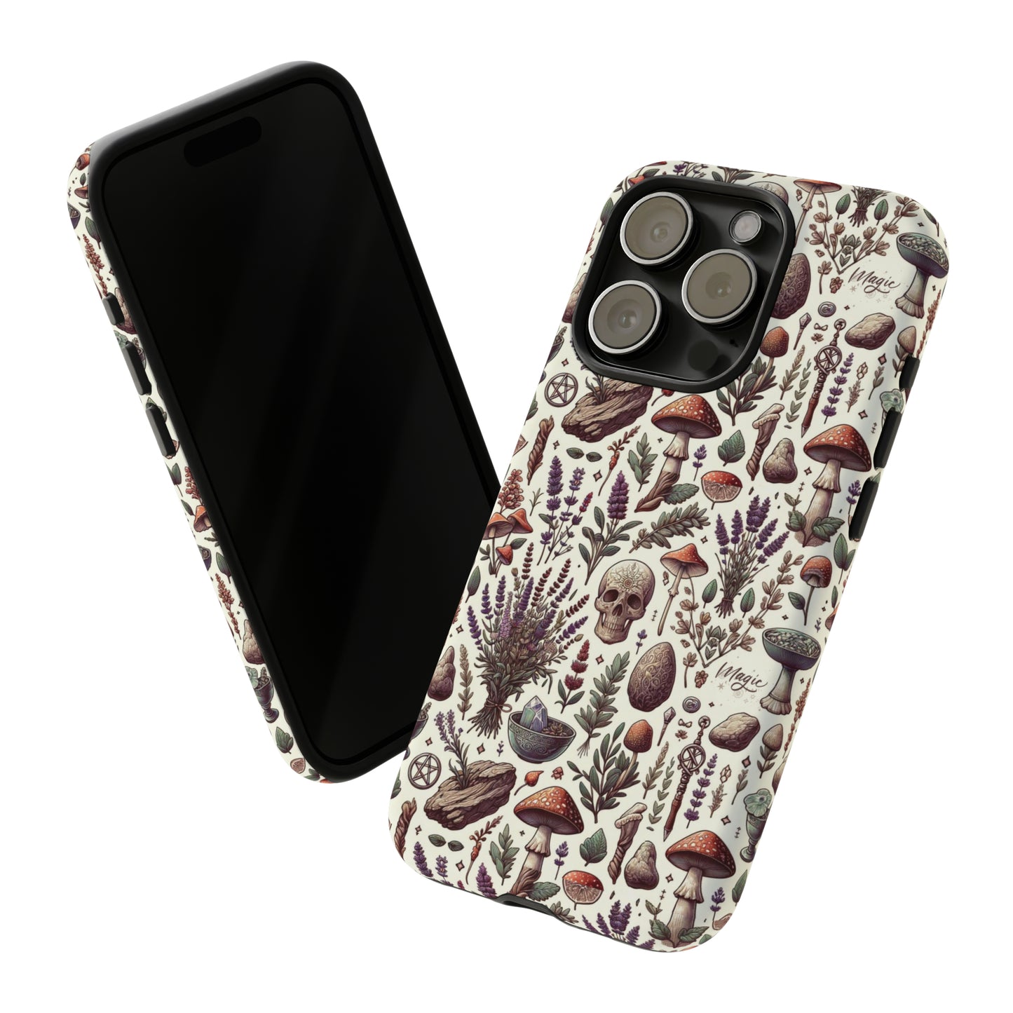 Witchcraft phone case Tough Cases iPhone 15, 14, 13, cell phone case custom phone case metaphysical herbs lavender wild mushrooms goblincore